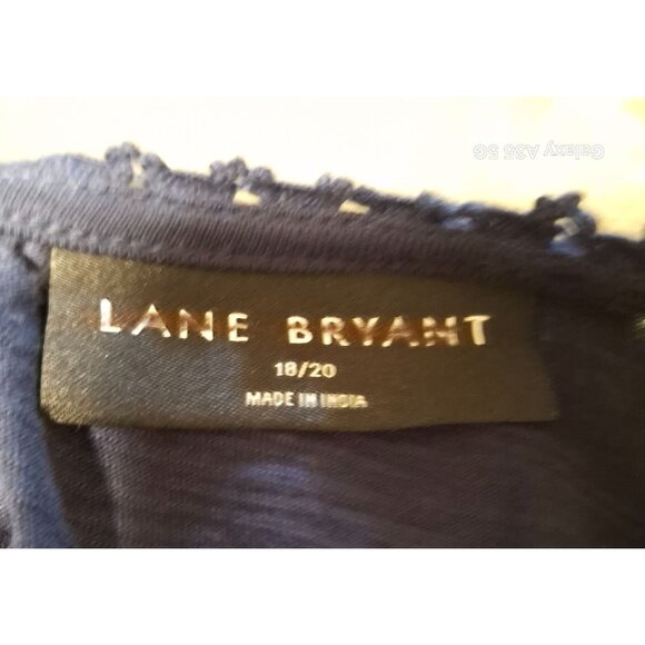 Lane Bryant Womens Navy Blue Lace Overlay Top Size 18/20 100% Cotton Knit Keyhol - Picture 6 of 9